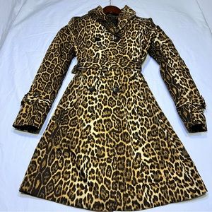 BCBG MAXAZRIA, Raincoat/Spring/Trench-coat, Size Small, Leopard/cheetah print.